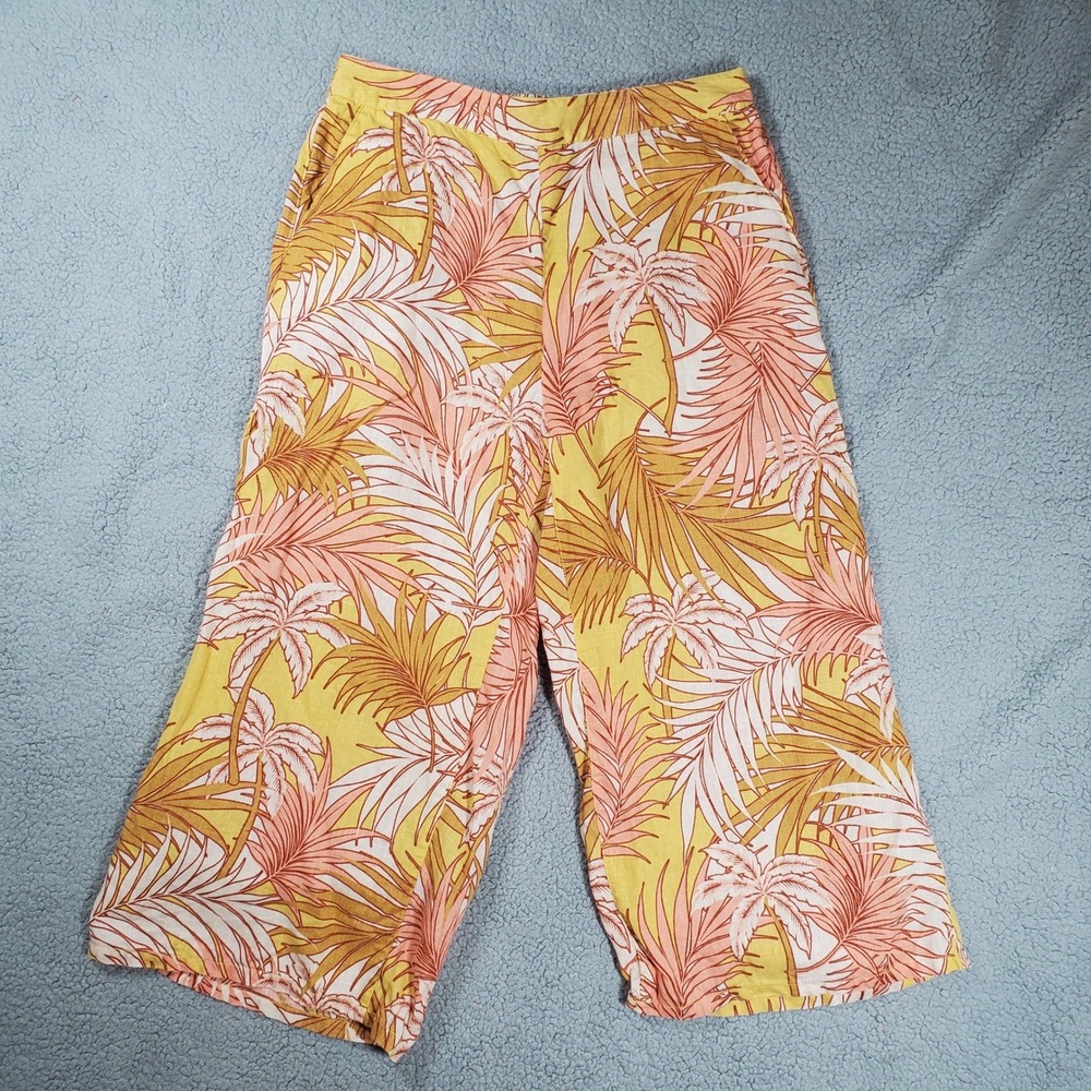 Tahari 100% Linen Wide Leg‎ Cropped Pants Womens XL Palm Resort Lagenlook Artsy